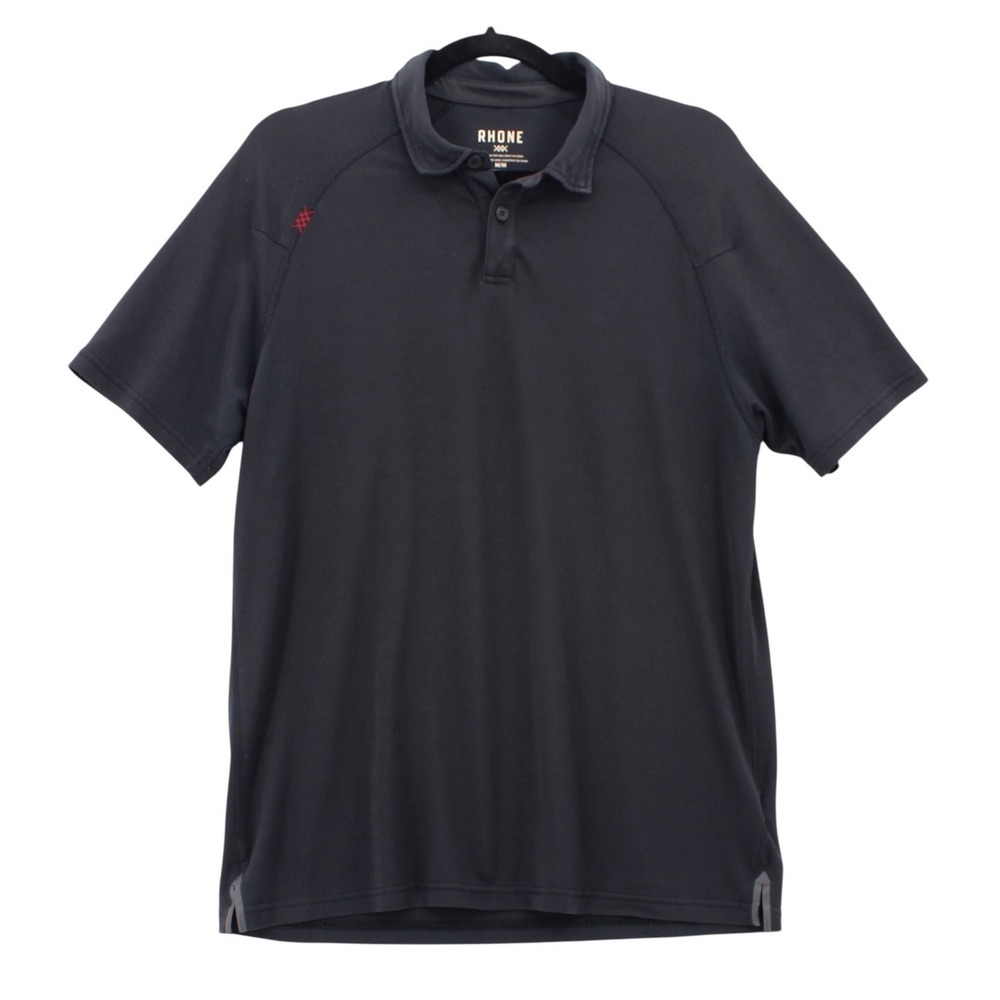 Rhone Delta Pique Polo Shirt Mens Medium Black Short Sleeve Performance 101346